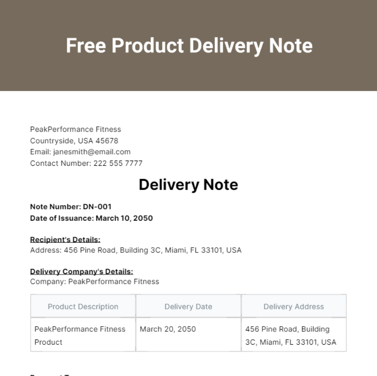Free Product Delivery Note Template