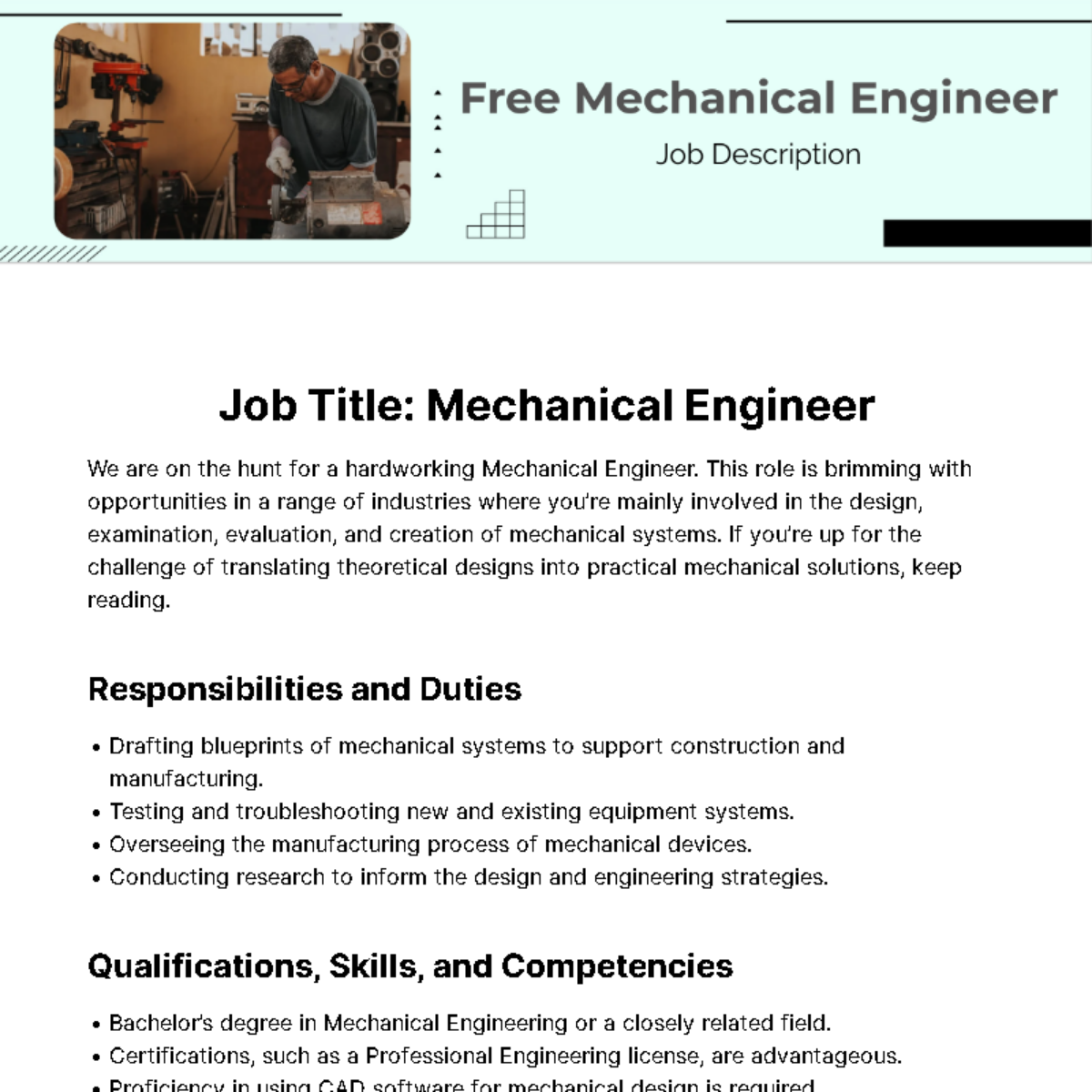 Free Mechanical Engineer Job Description Template