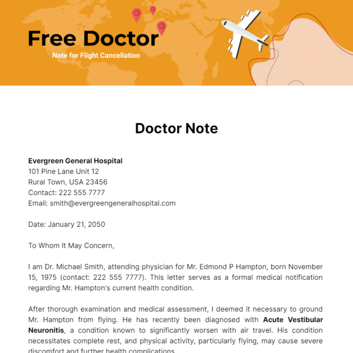 Doctor Note For Flight Cancellation Template