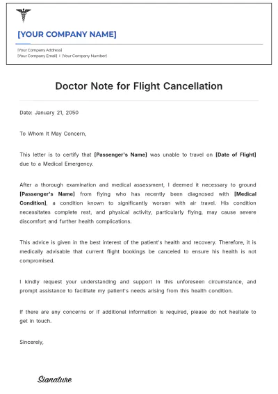 Free Doctor Note For Flight Cancellation Template to Edit Online