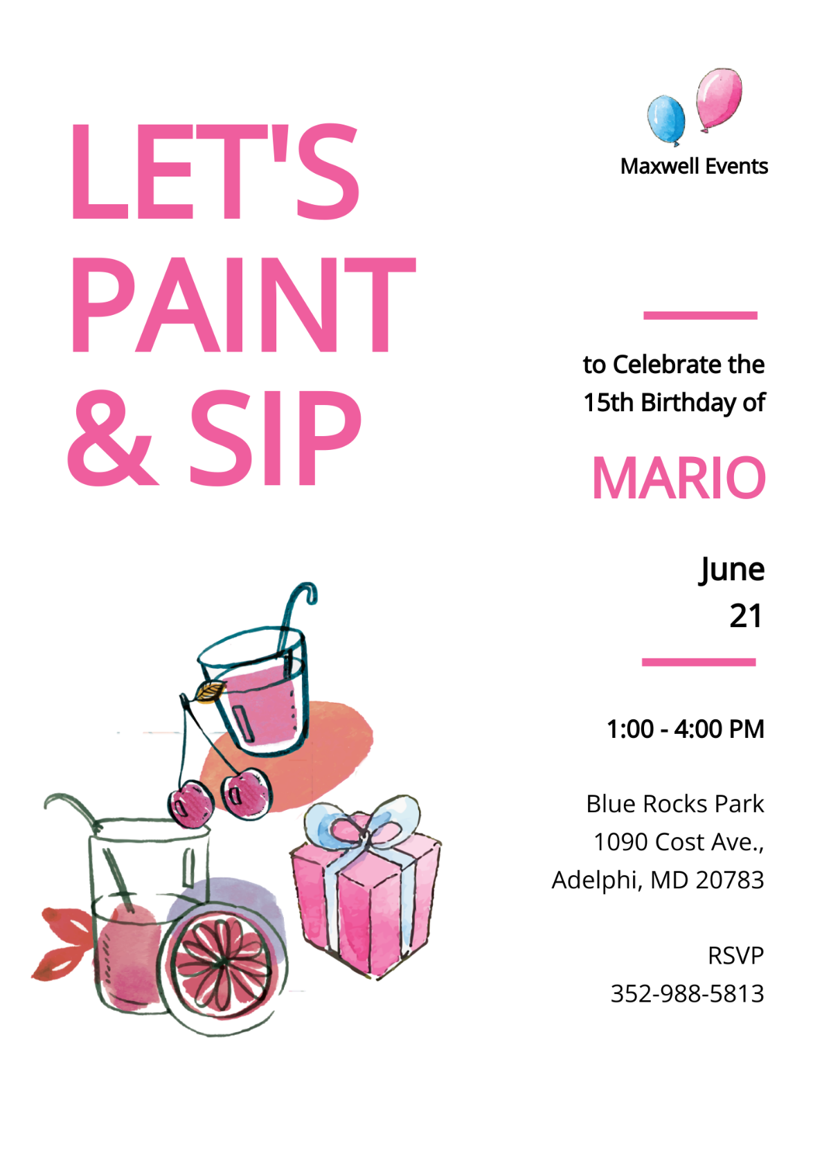 Paint And Sip Birthday Invitation Template
