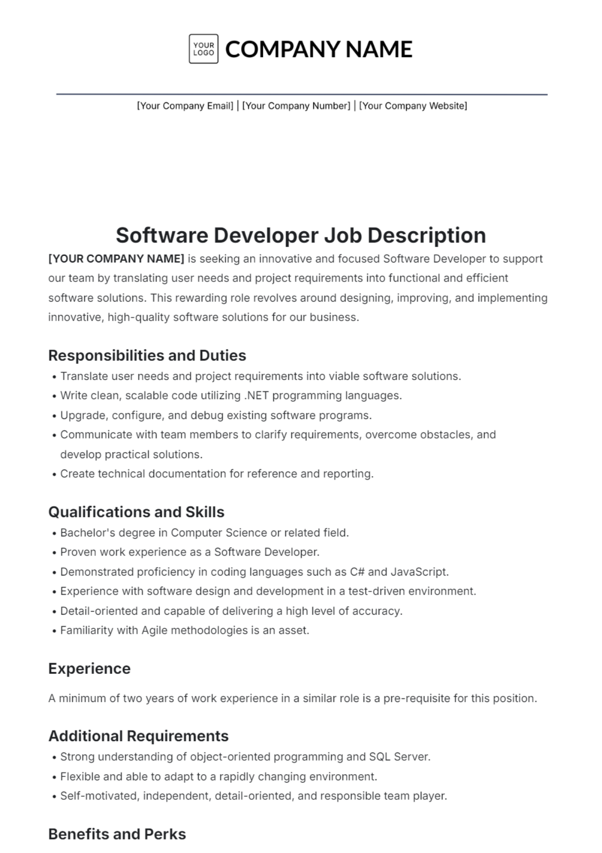 Software Developer Job Description Design Template - Edit Online & Download