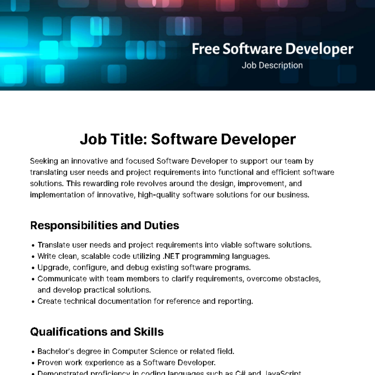 Software Developer Job Description Template Edit Online Download 