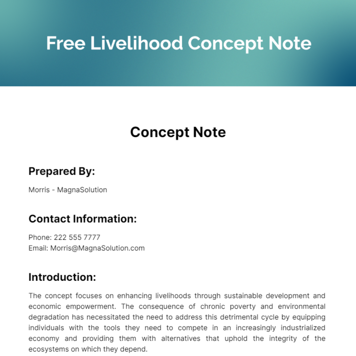 Free Livelihood Concept Note Template