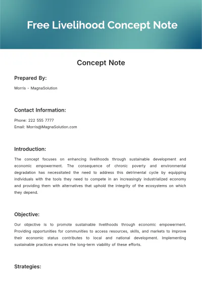 Free Livelihood Concept Note Template to Edit Online