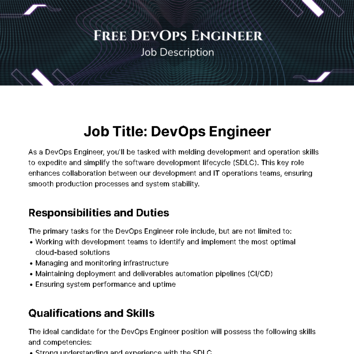 Free Devops Engineer Job Description Template