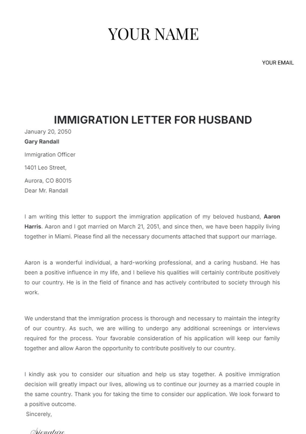 Immigration Letter for Husband Template - Edit Online & Download