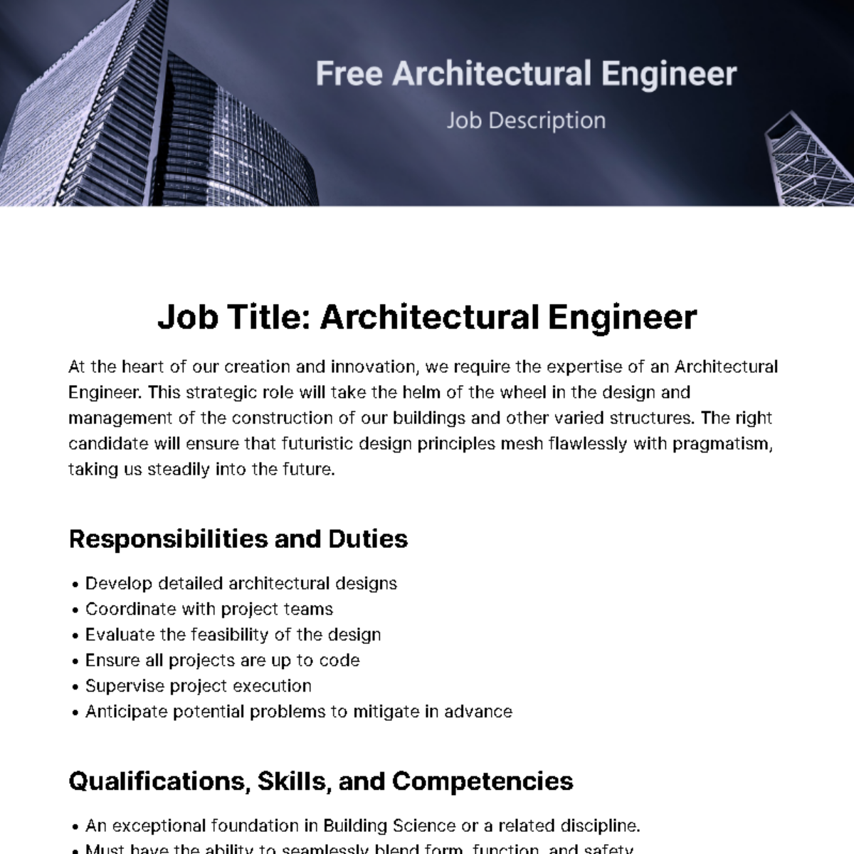 Free Architectural Engineer Job Description Template