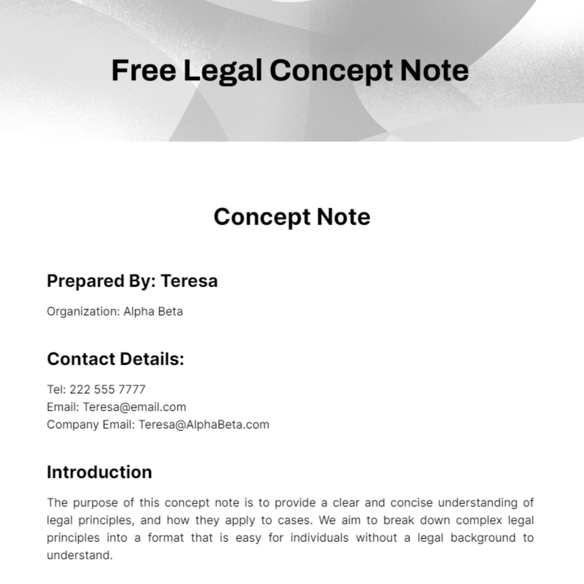 Free Legal Concept Note Template