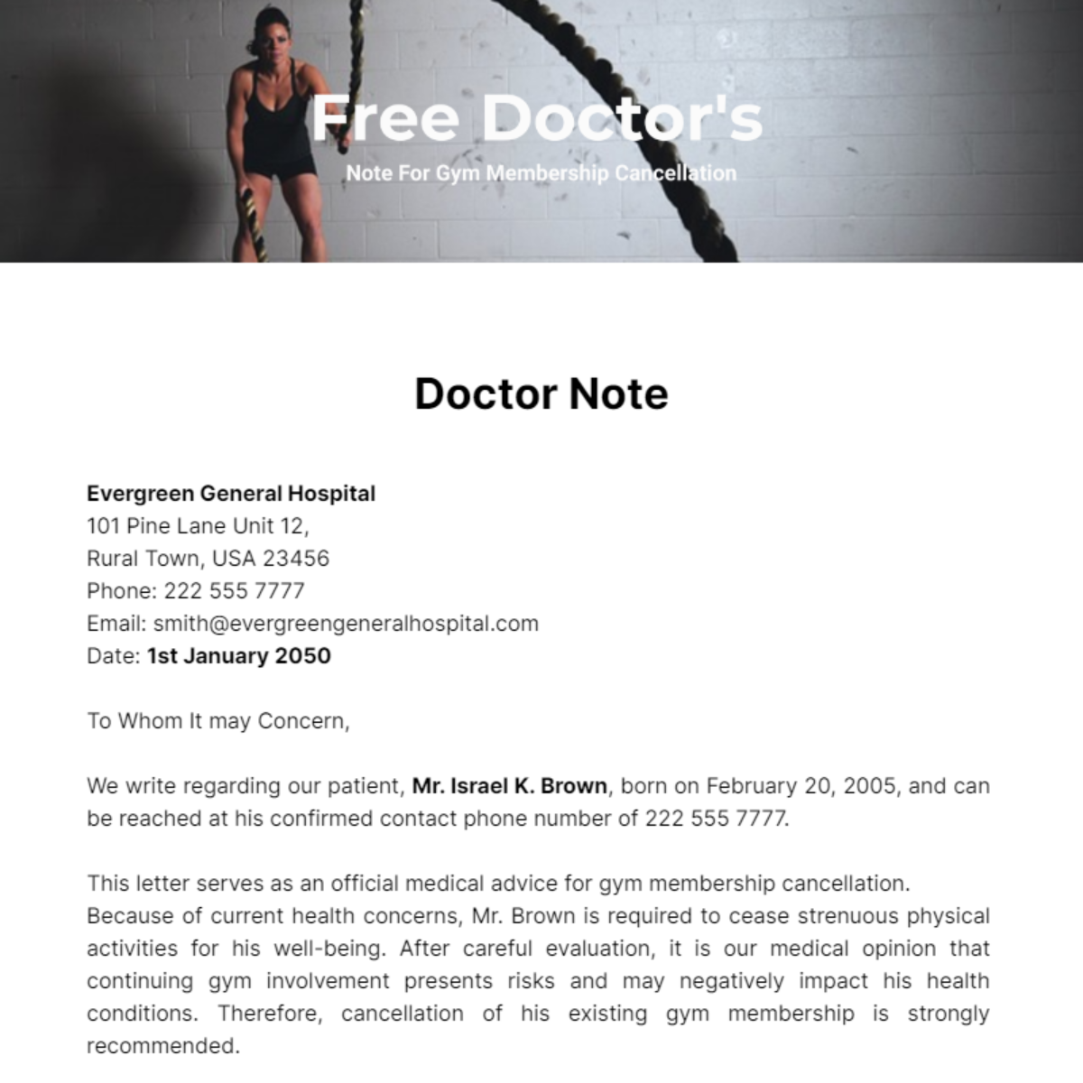 Doctor's Note For Gym Membership Cancellation Template