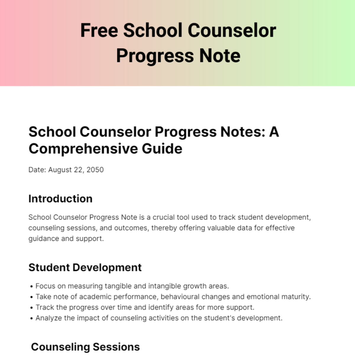 School Counselor Progress Note Template