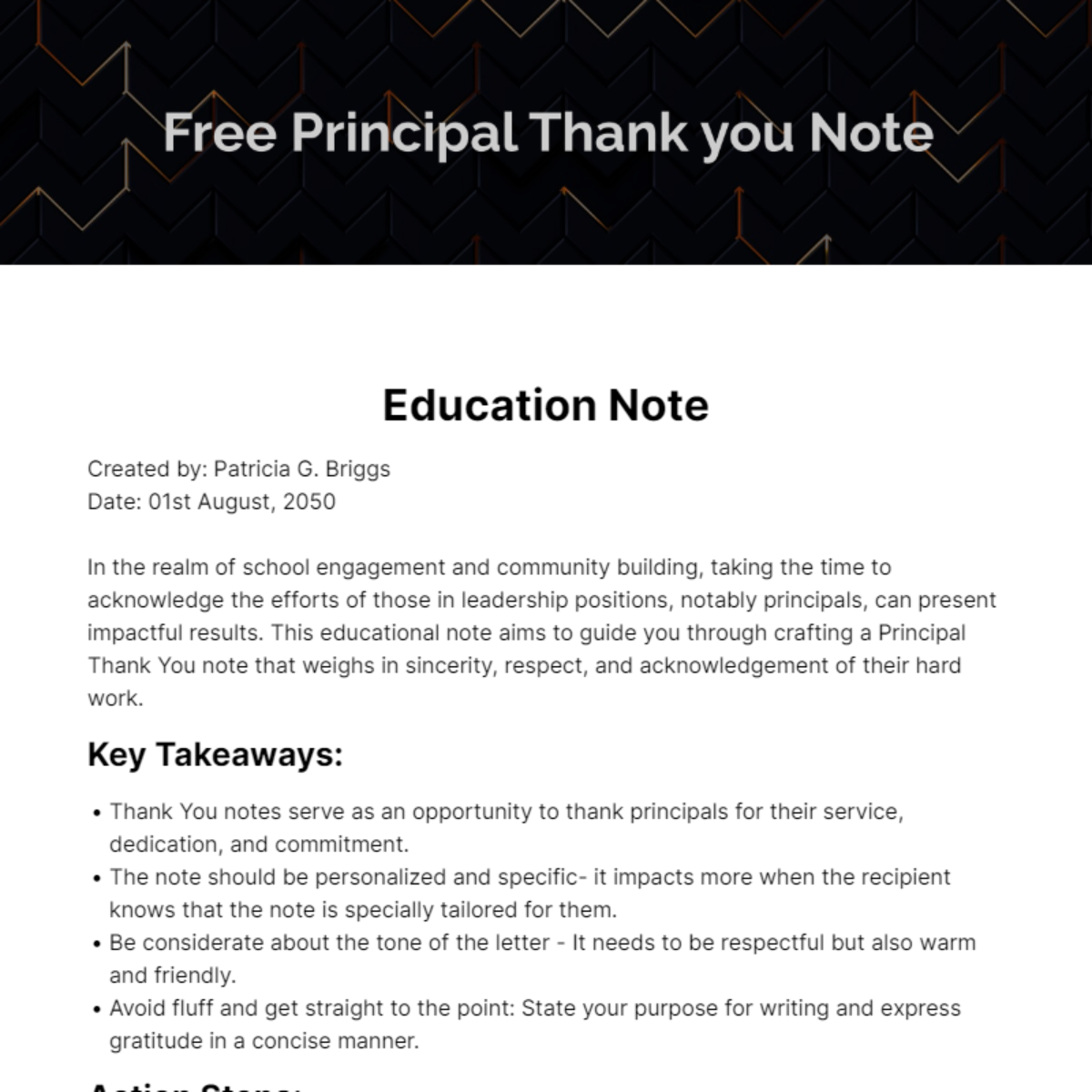 Free Principal Thank you Note Template