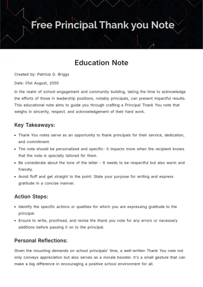 Free Principal Thank you Note Template to Edit Online