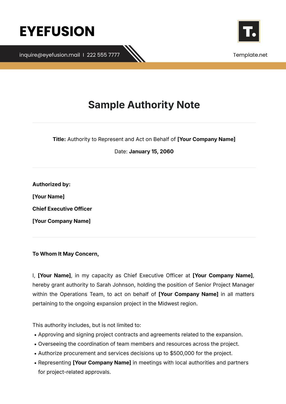 Sample Authority Note Template - Edit Online & Download