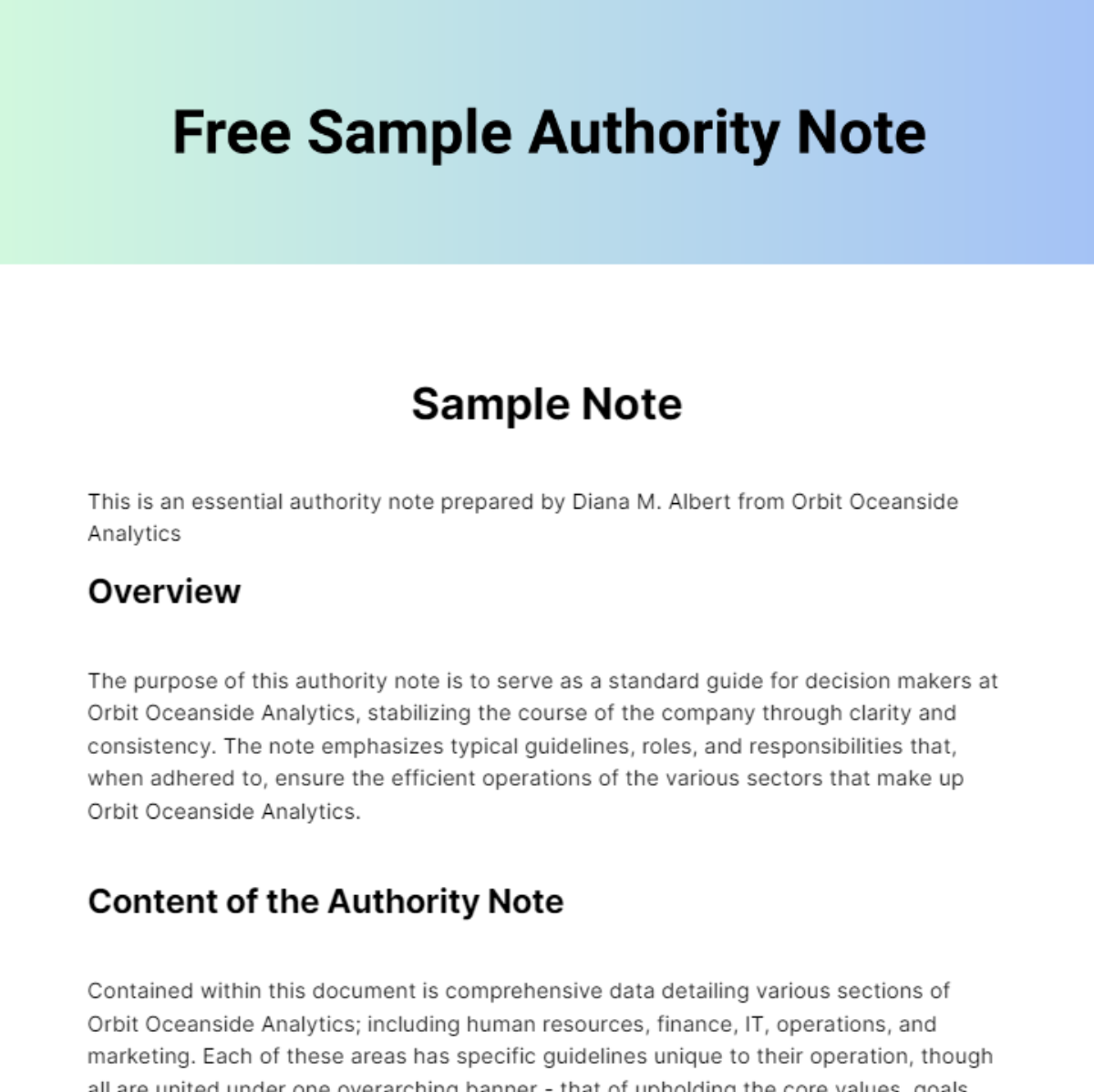 Free Sample Authority Note Template