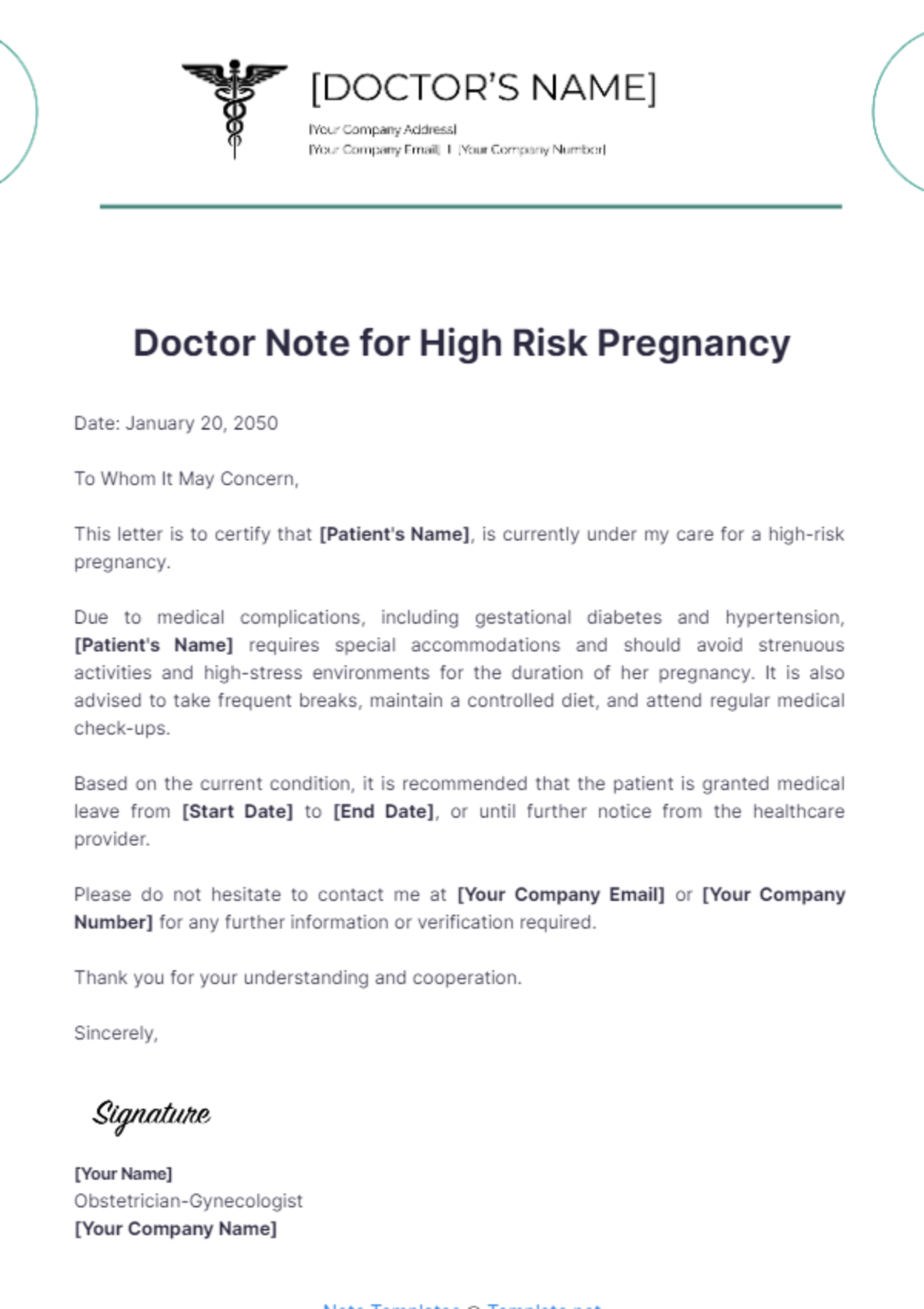 Doctor Note For High Risk Pregnancy Template - Edit Online & Download