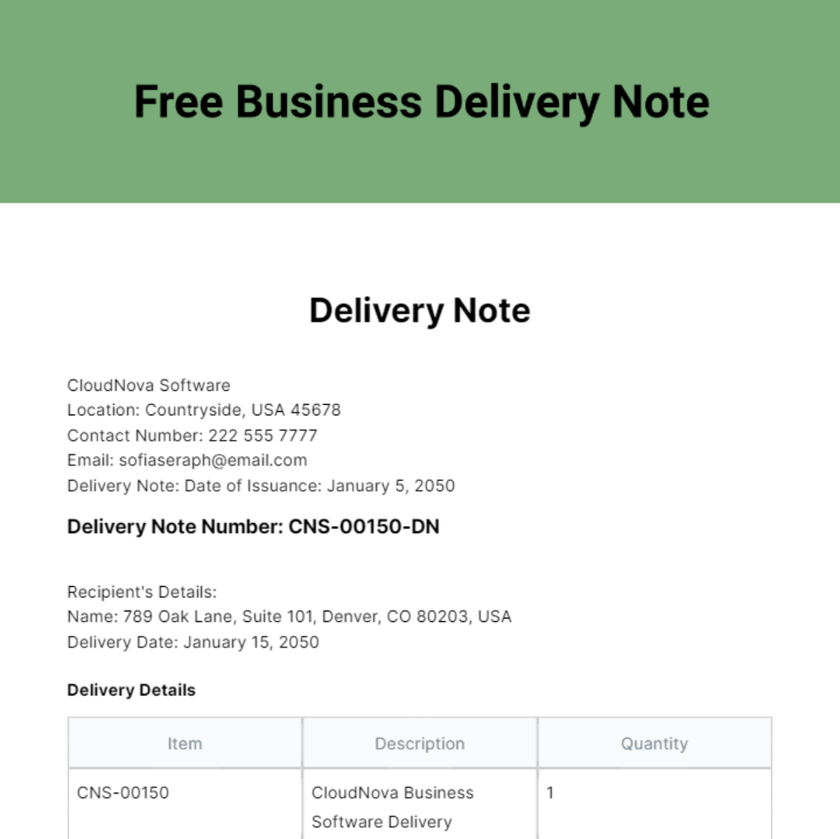 Business Delivery Note Template