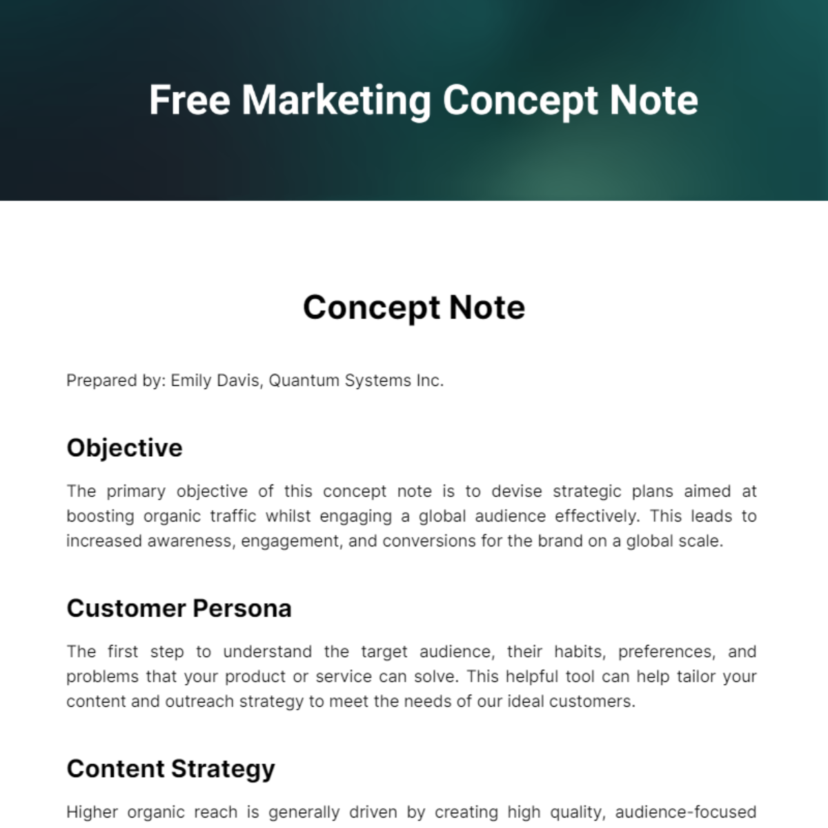Marketing Concept Note Template