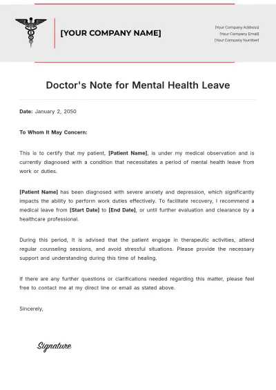 Free Doctor's Note For Mental Health Leave Template to Edit Online