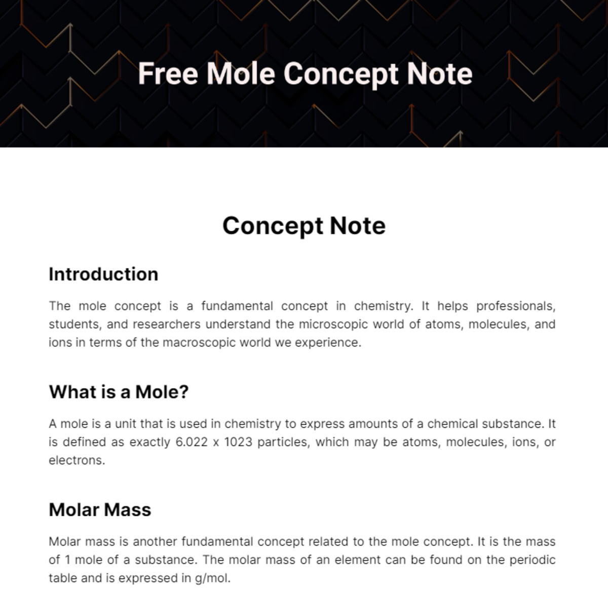 Free Mole Concept Note Template