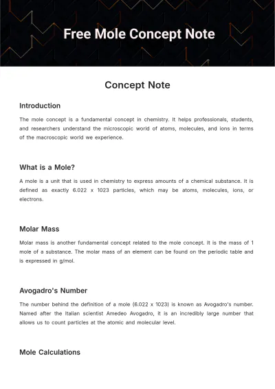 Free Mole Concept Note Template to Edit Online