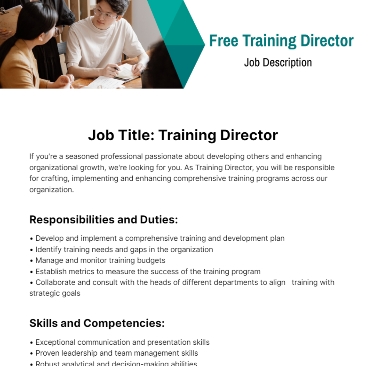 Training Director Job Description Template Edit Online Download 