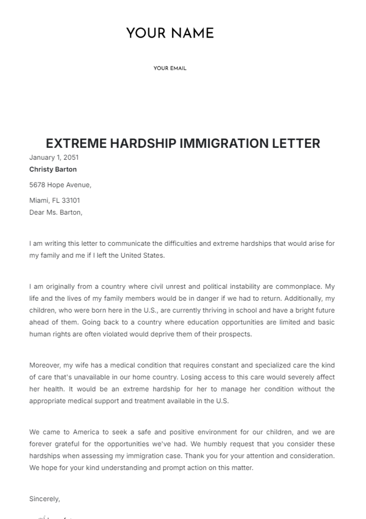 Free Extreme Hardship Immigration Letter Template