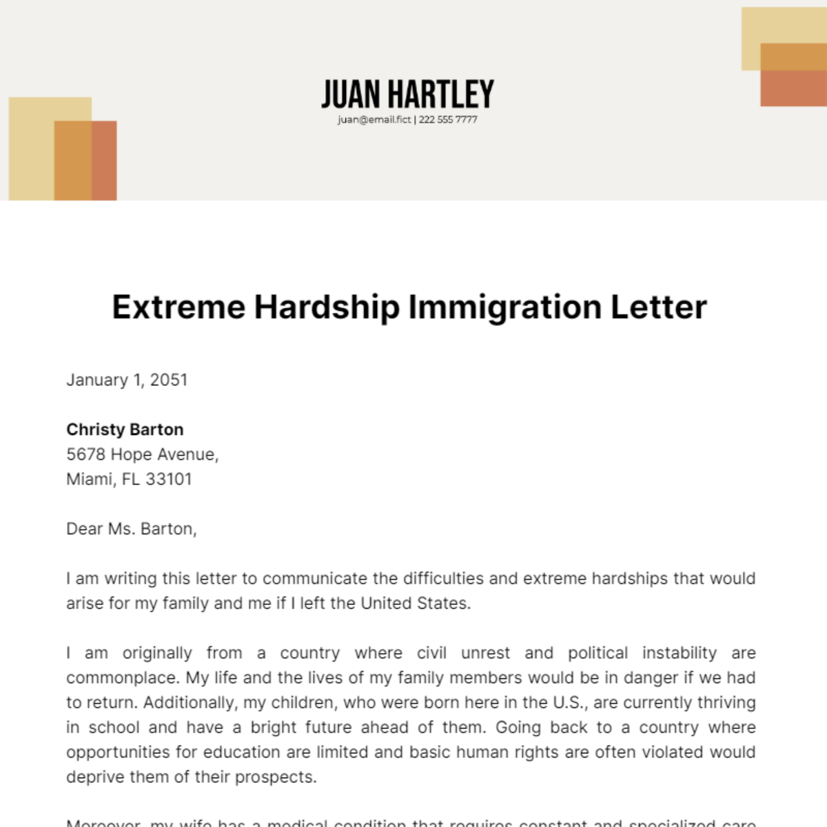 Extreme Hardship Immigration Letter Template