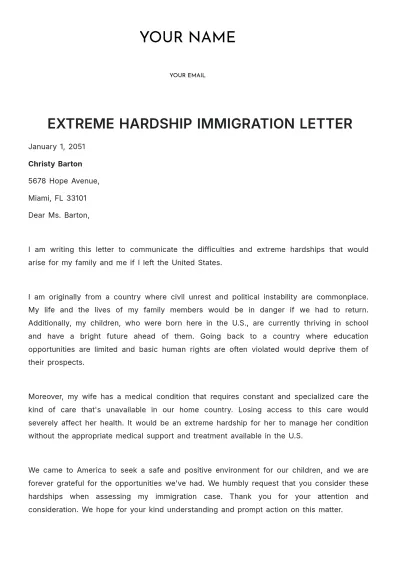 Free Extreme Hardship Immigration Letter Template to Edit Online