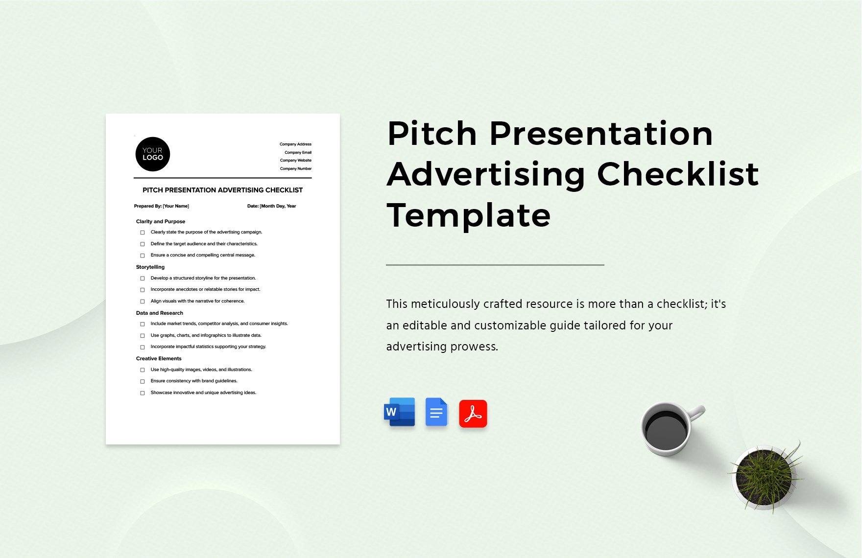 Pitch Presentation Advertising Checklist Template in Word, Google Docs, PDF