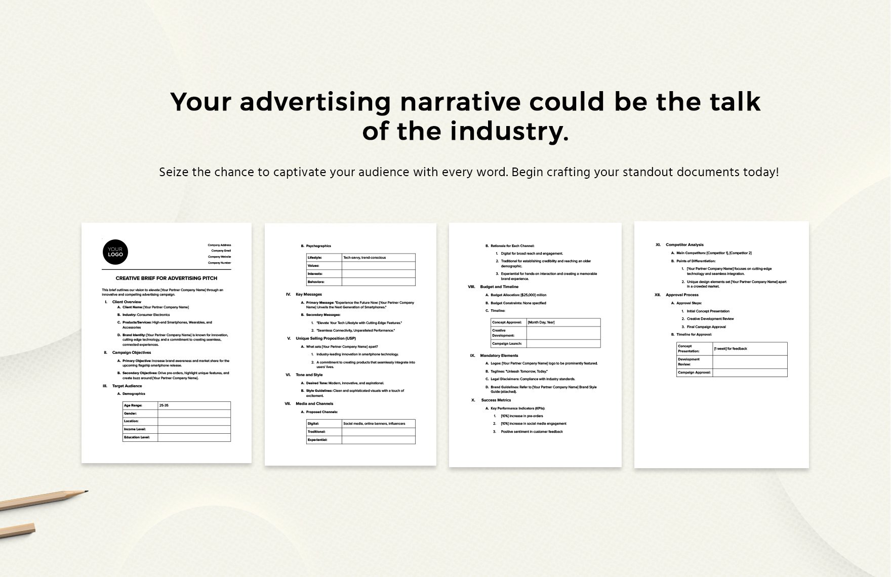 Creative Brief for Advertising Pitch Template