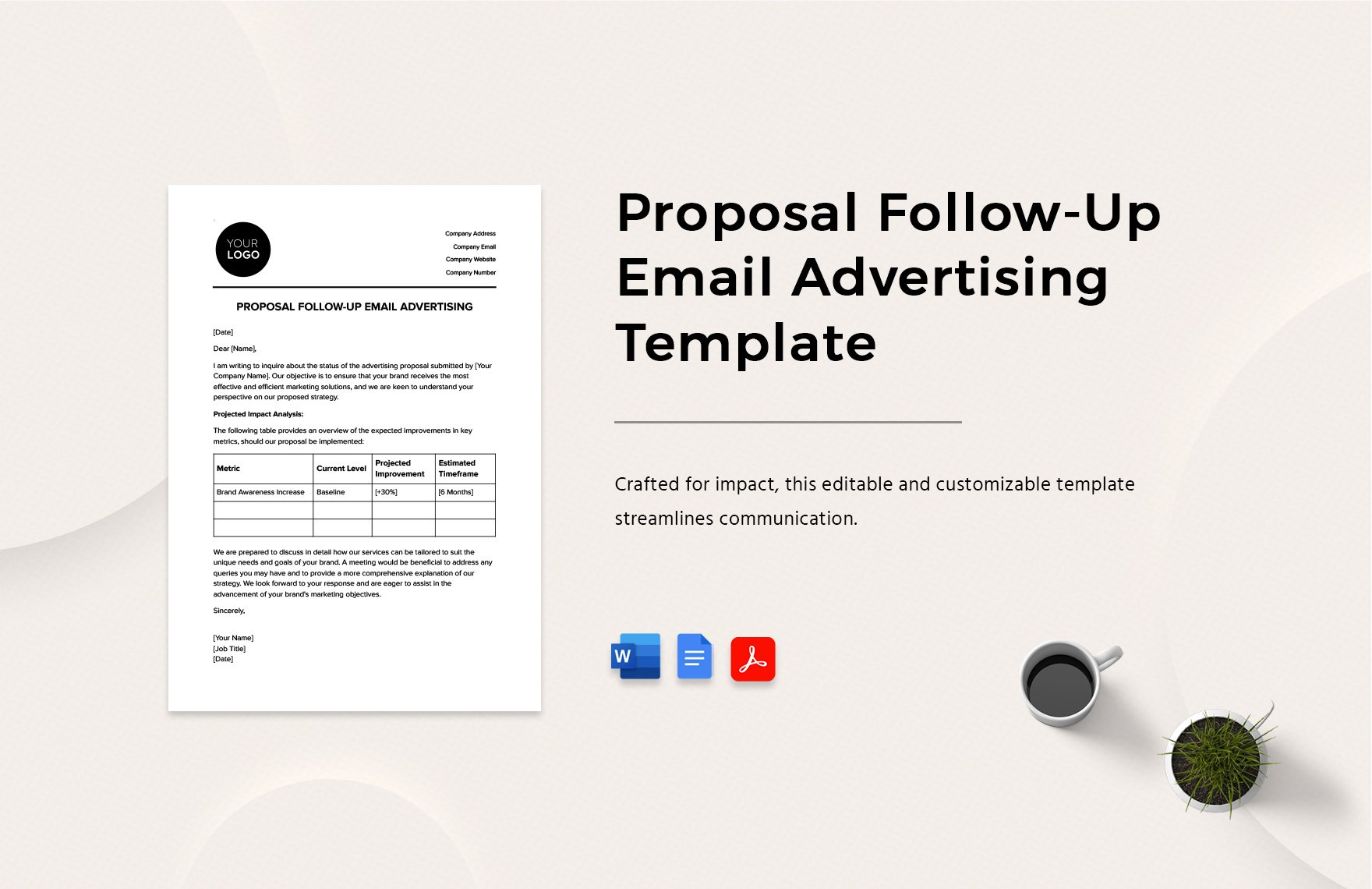 Proposal Follow-Up Email Advertising Template in Word, Google Docs, PDF