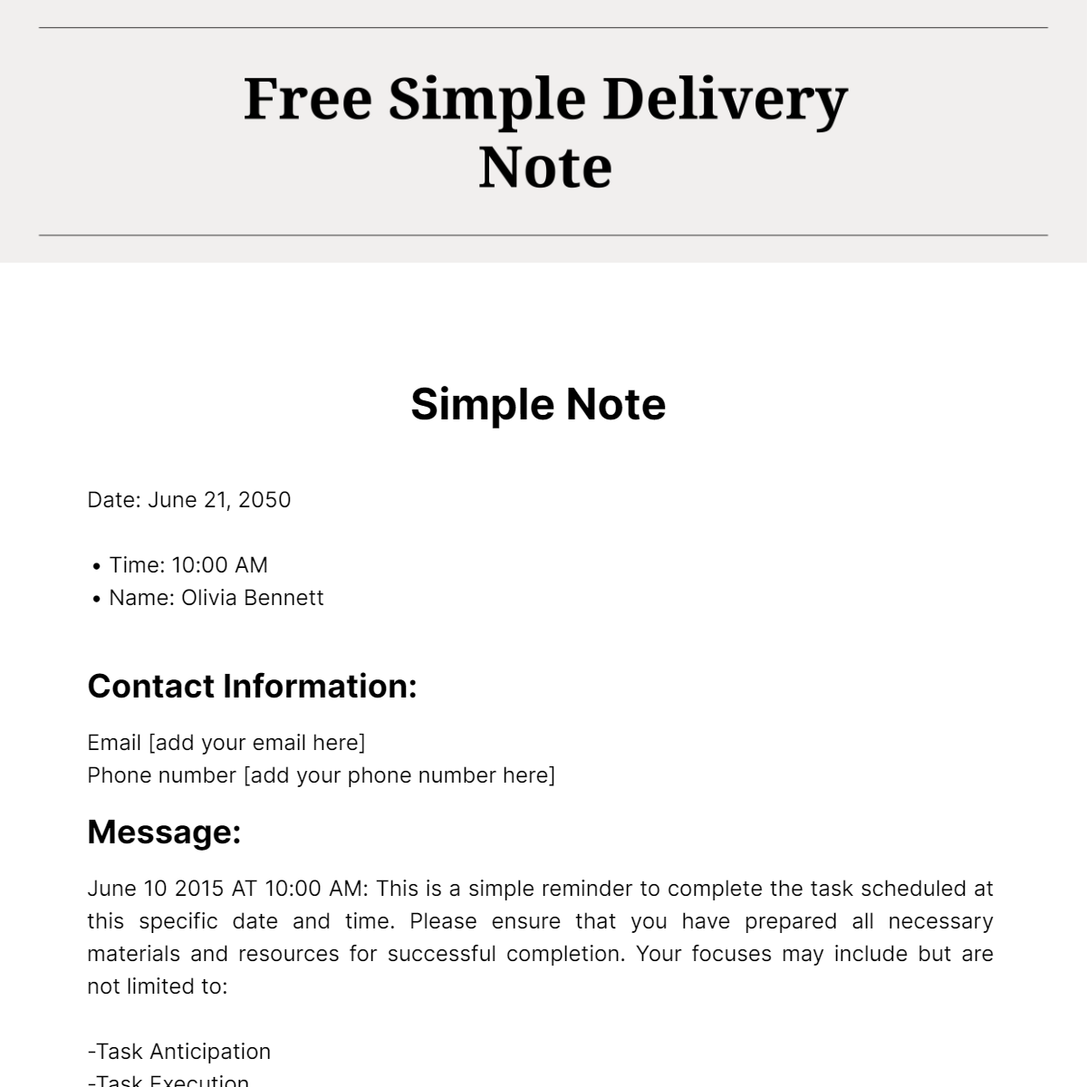 Simple Delivery Note Template