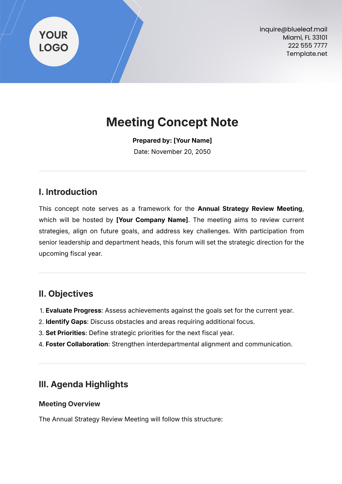 Meeting Concept Note Template