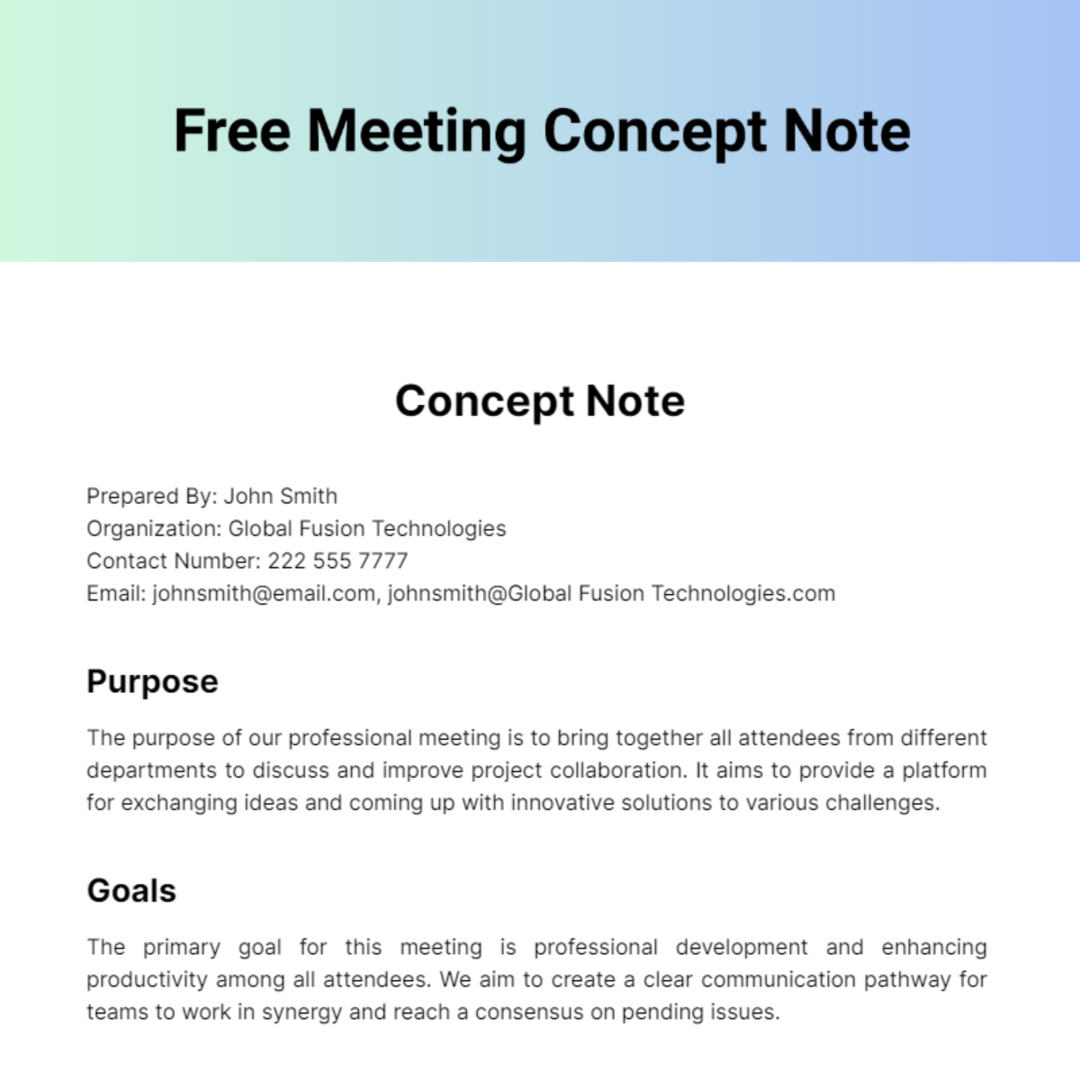 Free Meeting Concept Note Template