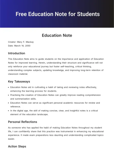 Free Education Note for Students Template to Edit Online