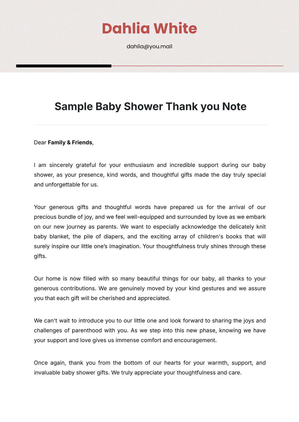 Sample Baby Shower Thank you Note Template - Edit Online & Download