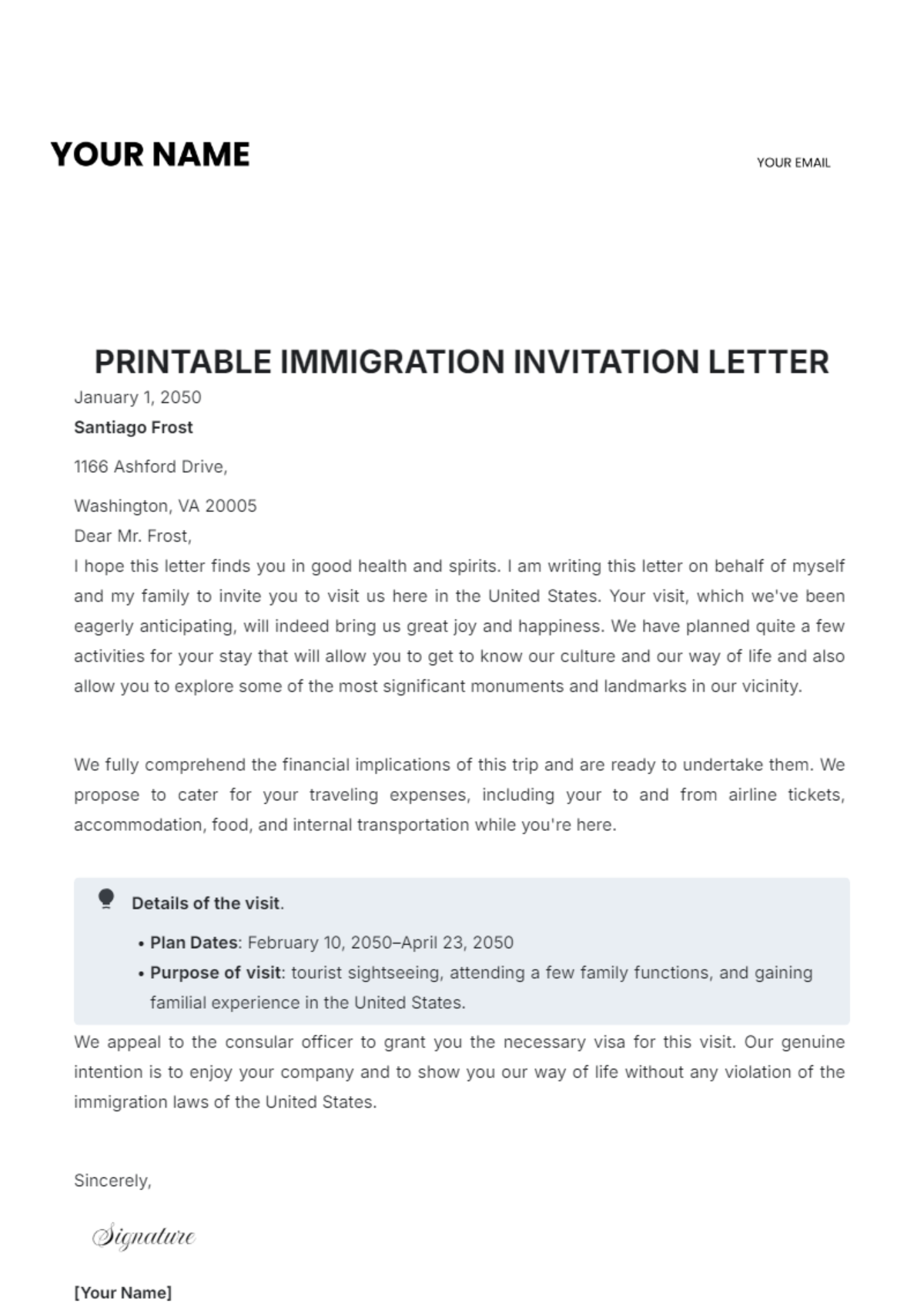 Printable Immigration Invitation Letter Edit Online And Download Example 8696