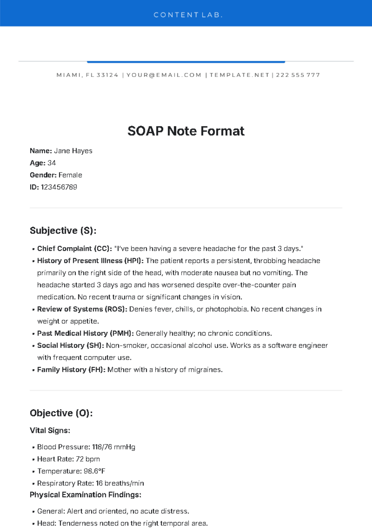 SOAP Note Format Template