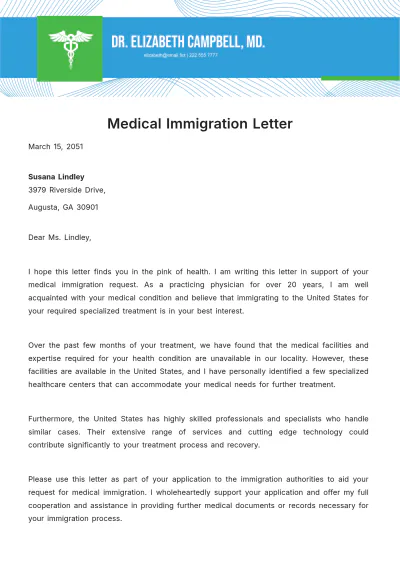 Free Medical Immigration Letter Template to Edit Online