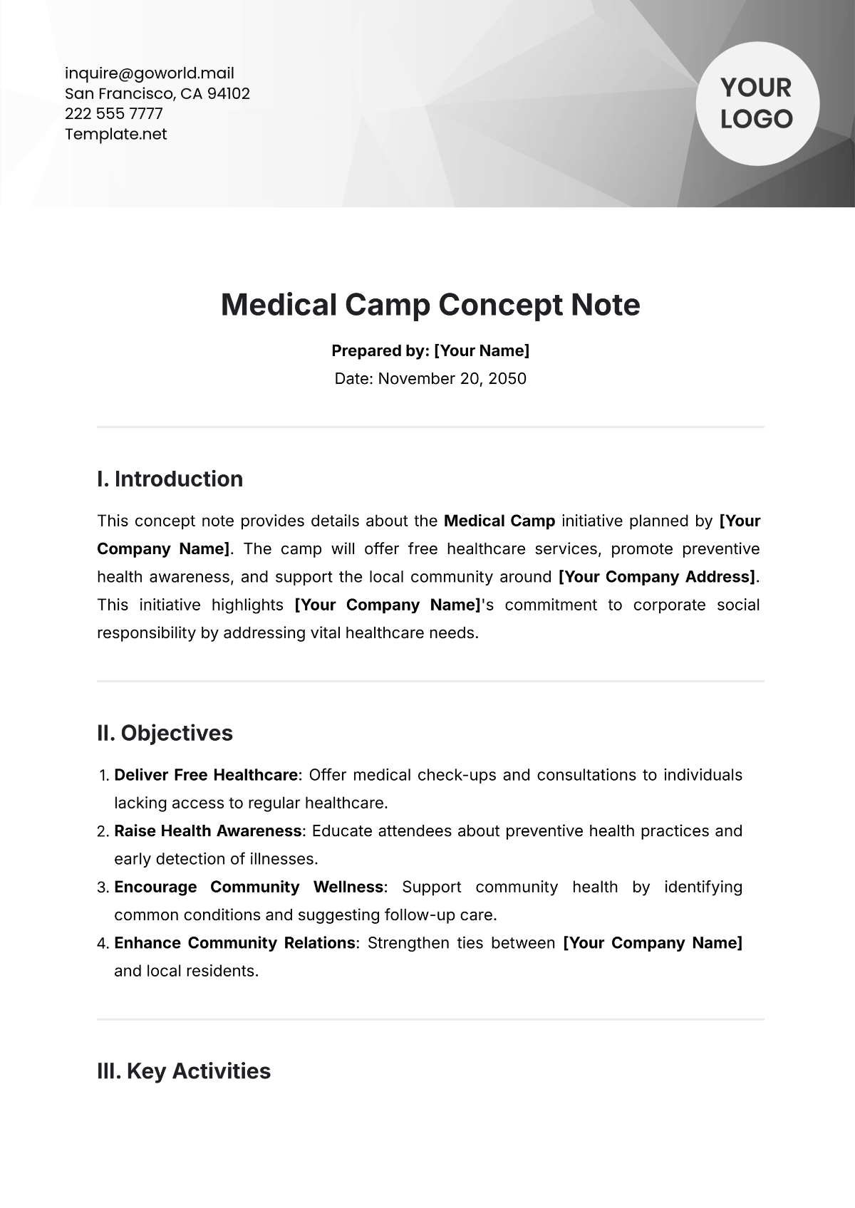 Medical Camp Concept Note Template