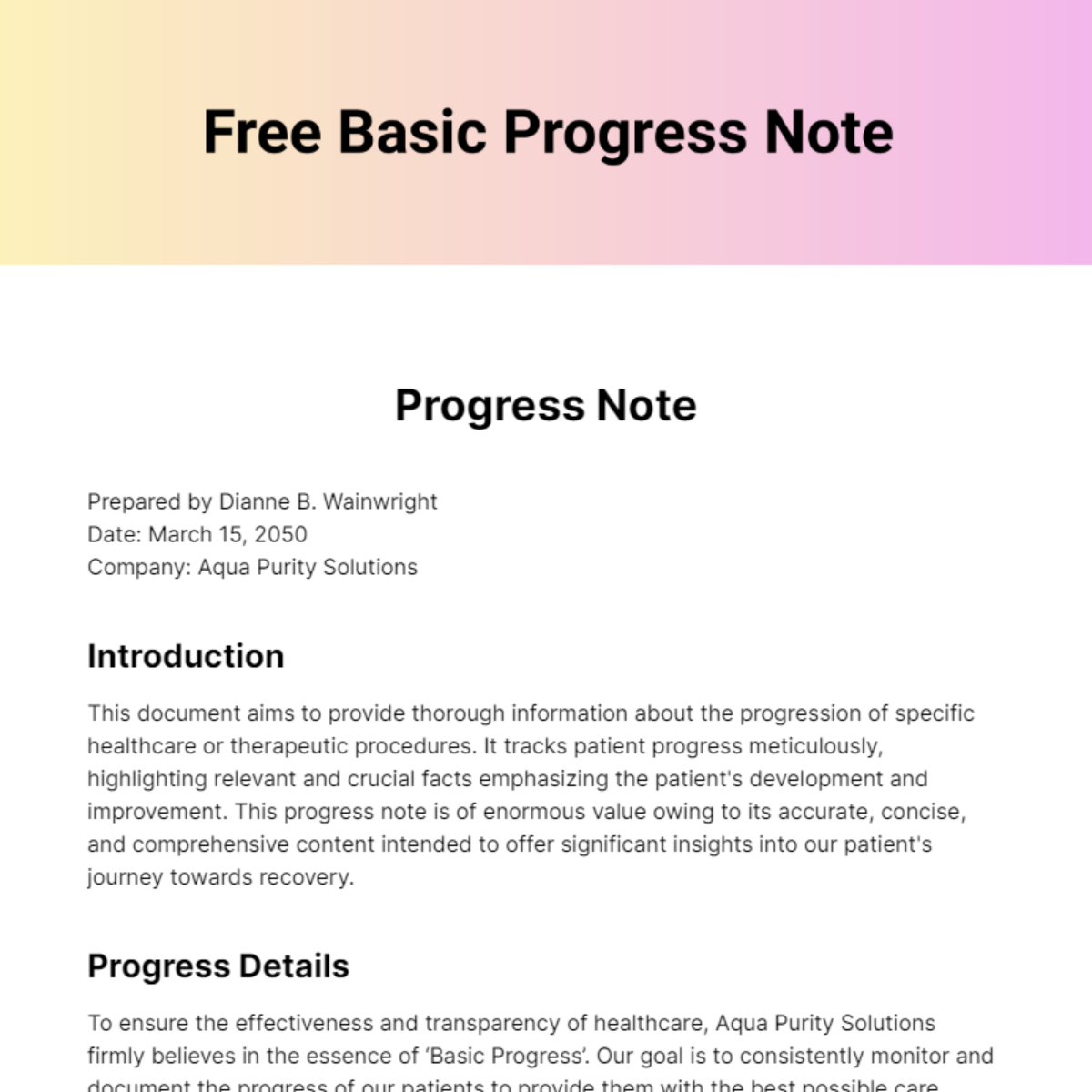 Basic Progress Note Template