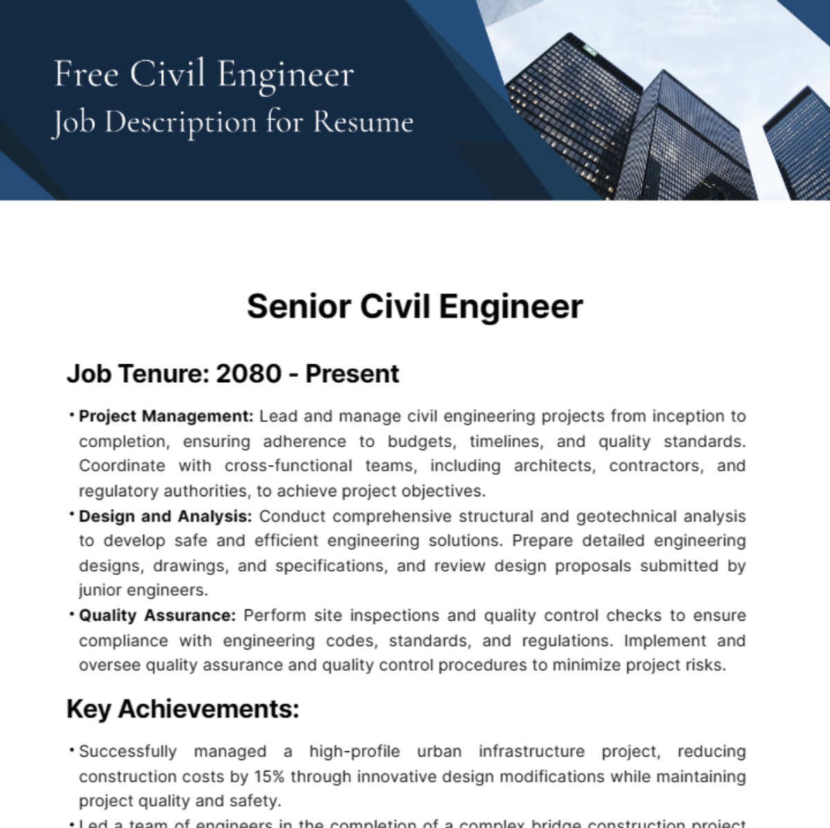 Civil Engineer Job Description for Resume Template