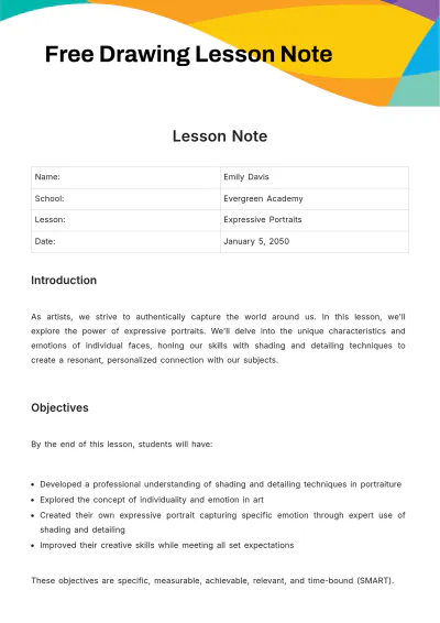 Free Drawing Lesson Note Template to Edit Online