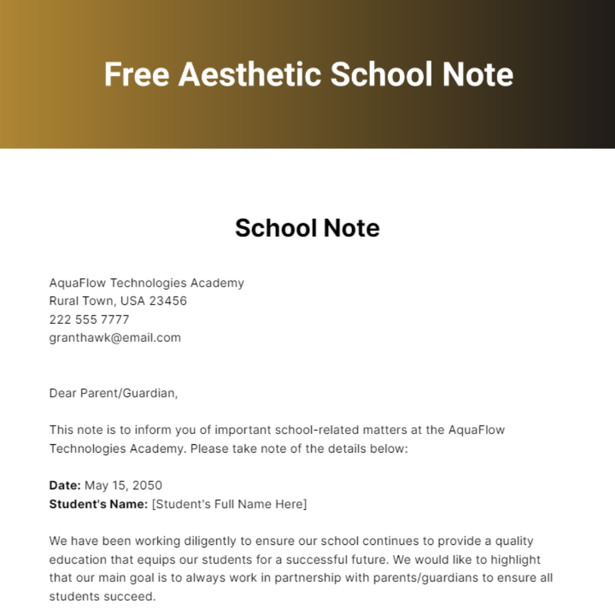 Free Aesthetic School Note Template