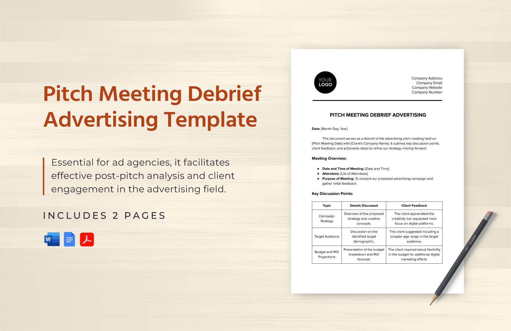 Pitch Meeting Debrief Advertising Template