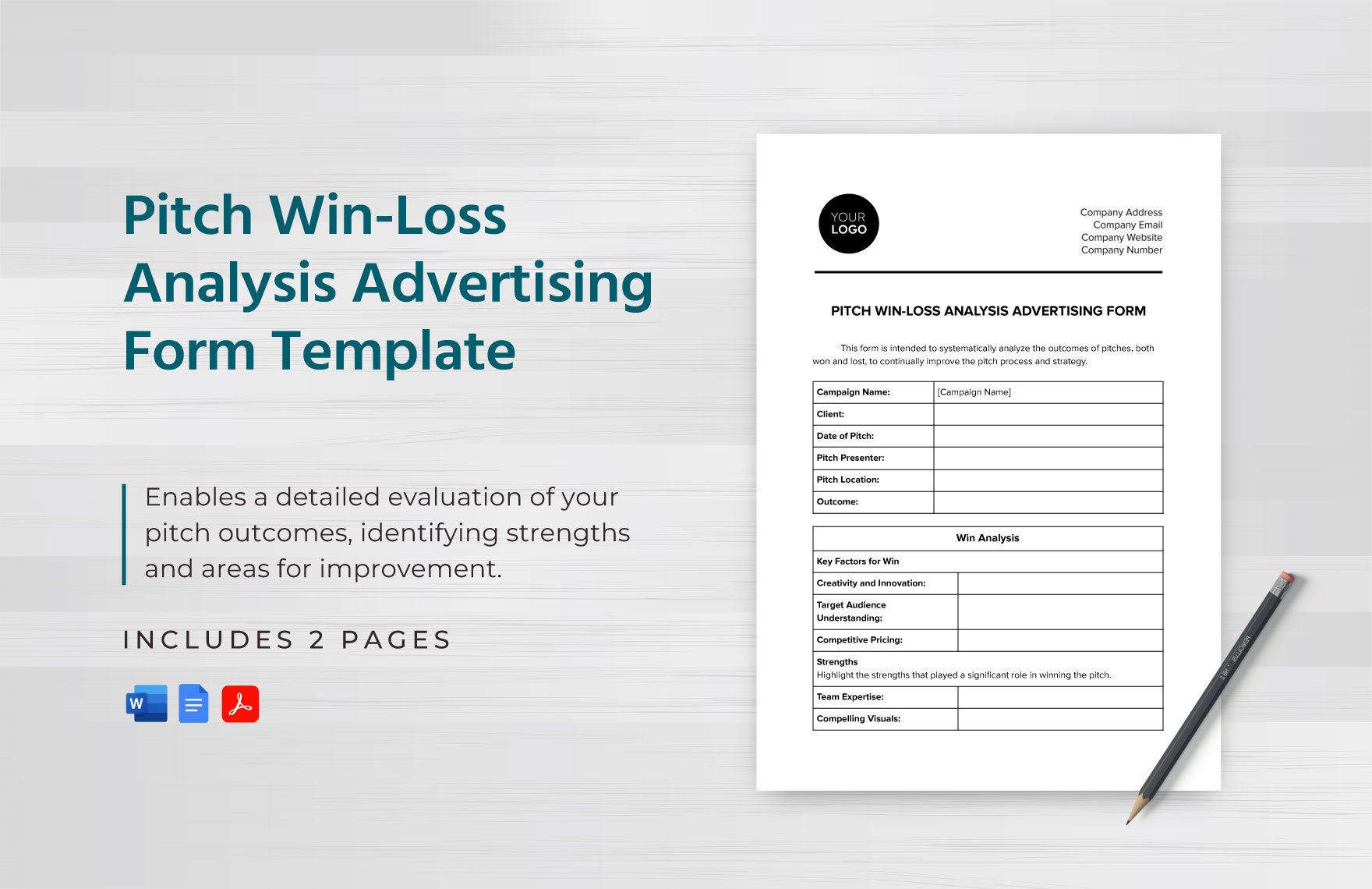 Pitch Win-Loss Analysis Advertising Form Template in Word, Google Docs, PDF