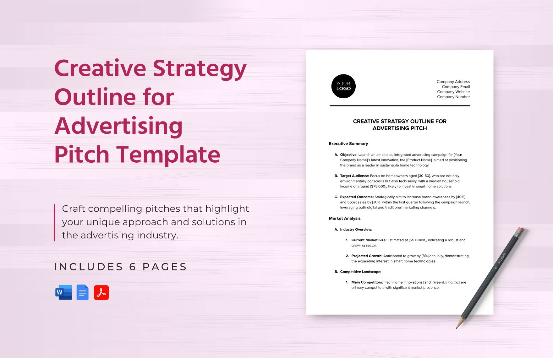 Creative Strategy Outline for Advertising Pitch Template