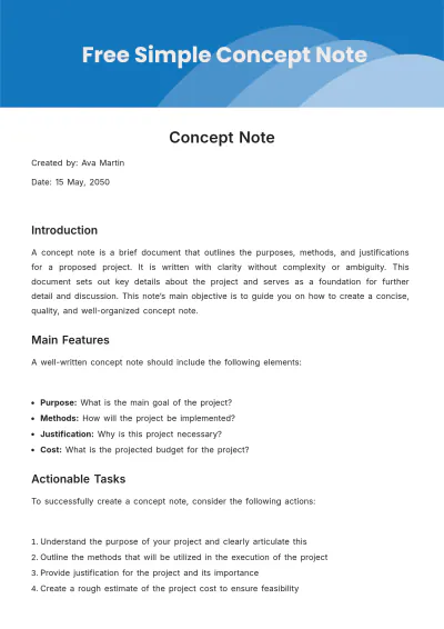 Free Simple Concept Note Template to Edit Online