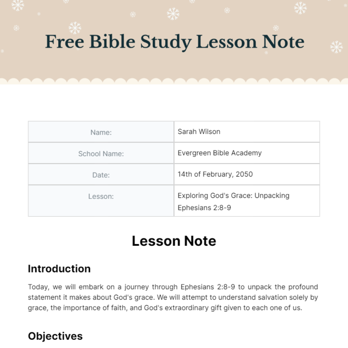 Free Bible Study Lesson Note Template